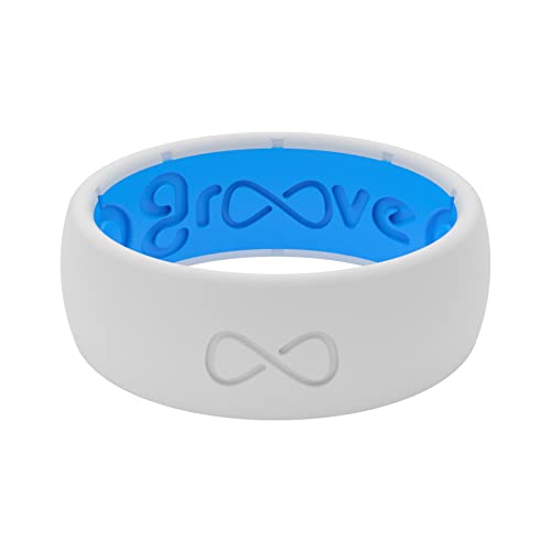 Groove Life Solid Snow/Blue Ring - Breathable Silicone Wedding Rings for Men, Lifetime Coverage, Unique Design, Comfort Fit Ring - Size 9