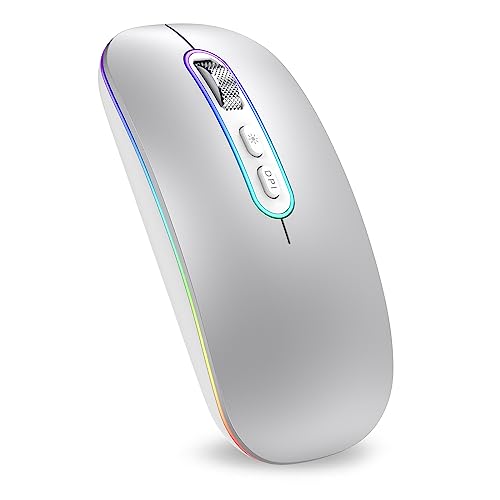 cimetech Wireless Bluetooth Mouse, Slim Rechargeable Mac Mouse, Computer Mice with Dual Mode (Bluetooth 5.1 and 2.4G), Compatible with iPad, Laptop, Mac, Windows (Silver)