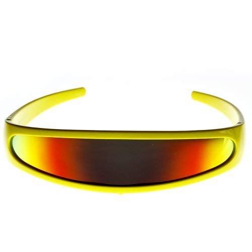 zeroUV Futuristic Narrow Cyclops Color Mirrored Lens Visor Sunglasses (Yellow Fire)
