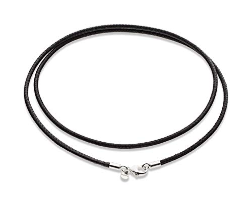 Miabella Genuine 2mm Black or Brown Italian Leather Cord Chain Necklace for Men Women with 925 Sterling Silver Clasp Made in Italy (Black, 26)