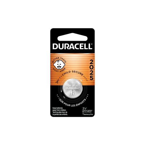 Duracell CR2025 3V Lithium Battery, Child Safety Features, 1 Count Pack, Lithium Coin Battery for Key Fob, Car Remote, Glucose Monitor, CR Lithium 3 Volt Cell