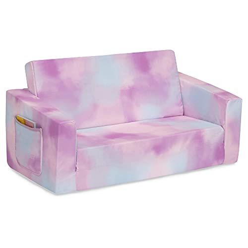 Delta Children Cozee 2-in-1 Extra Wide Convertible Sofa to Lounger-Comfy Flip Open Couch/Sleeper for Kids, Pink Tie Dye, 1 Count (Pack of 1)