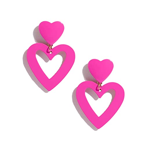 PopTopping Double Hearts Drop Earrings Pink Dangle Earrings Love Heart dangle Earrings For Women Valentine's Day Mother's Day Birthday