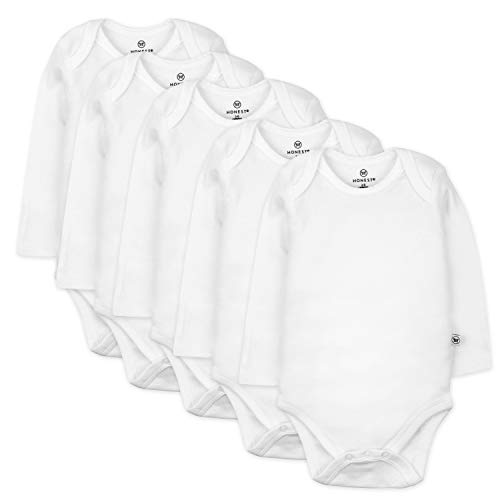 HonestBaby unisex baby 5-pack Organic Cotton Long Sleeve Bodysuits and Toddler T Shirt Set, Bright White, Newborn US