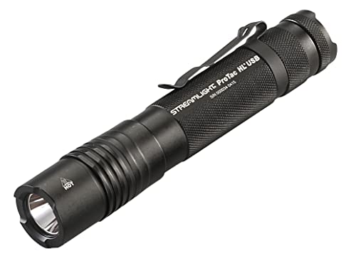 Streamlight 88054 ProTac HL USB 1000-Lumen Multi-Fuel USB Rechargeable Professional Tactical Flashlight with 120V AC/12-Volt DC Charger, and Holster, Black, Clear Retail Packaging