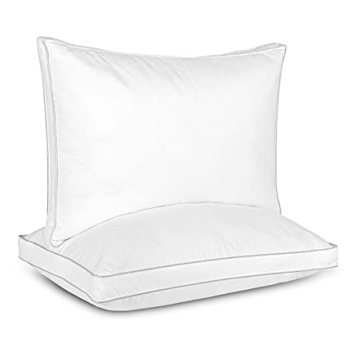 Dreamhood Luxury Goose Down Pillow Standard Size Set of 2 - Made in USA Soft Gusseted Bed Pillows for Sleeping with Soft Premium 500 TC Cooling Cotton Shell