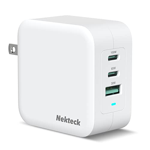 Nekteck GaN Charger 100W USB C Charger 3-Ports with PD.3 and QC.3, Compact Fast Foldable Wall Charger for iPhone 15 Series, MacBook Pro/Air, Google PixelBook, ThinkPad, Galaxy S22/S20 and More