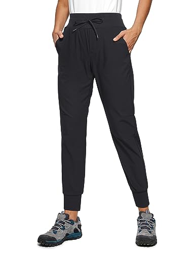 CRZ YOGA Athletic High Waisted Joggers for Women 27.5' - Lightweight Workout Travel Casual Outdoor Hiking Pants with Pockets Black Small