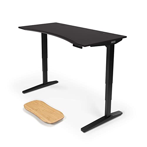 UPLIFT Desk Black Eco Curve (60 x 30 inch) Standing Desk 2-Leg V2 Adjustable Stand Up C-Frame (Black), Advanced Keypad, Wire Grommets, Wire Tray, Rocker Board