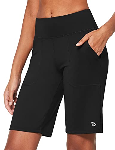 BALEAF Women's 10' Bermuda Long Shorts Running Athletic Shorts High Waisted Casual Summer Knee Length Black Size XXXL