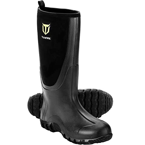 TIDEWE Rubber Boots for Men Multi-Season, Waterproof Rain Boots with Steel Shank, 6mm Neoprene Durable Rubber Outdoor Hunting Boots Size 13 (Black)