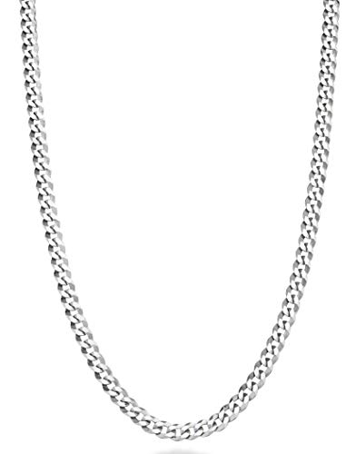 Miabella Italian Solid 925 Sterling Silver 3.5mm Diamond Cut Cuban Link Curb Chain Necklace for Women Men, Made in Italy (Length 24 Inch)
