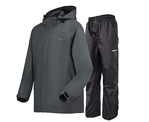 Acme Projects Men's Rain Suit (Jacket + Pants), 100% Waterproof, Breathable, Taped Seam, 10000mm/3000gm, YKK Zipper (as1, alpha, s, regular, regular, Grey)