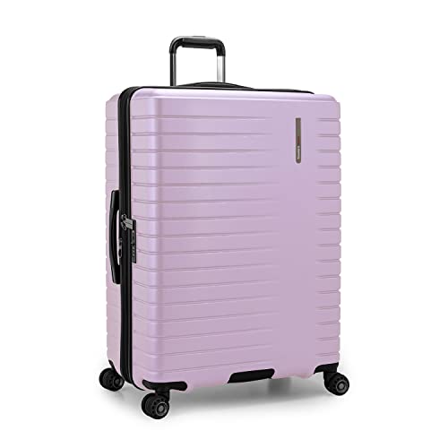 Traveler's Choice Archer Polycarbonate Hardside Spinner Luggage Set, Tie Down Straps, Purple, Checked 29-Inch