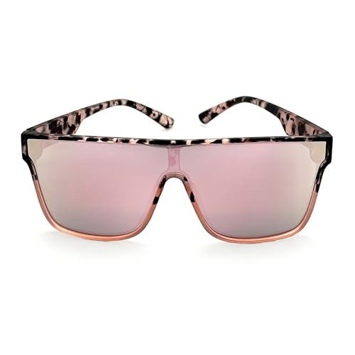 TYTE - Premium Quality Oversized Sunglasses, Stylish Sunglasses with Big Mirrored Lenses, Anti Fogging Sunglasses for Sports, Skiing, Snowboarding & More, Tortoise/Pink