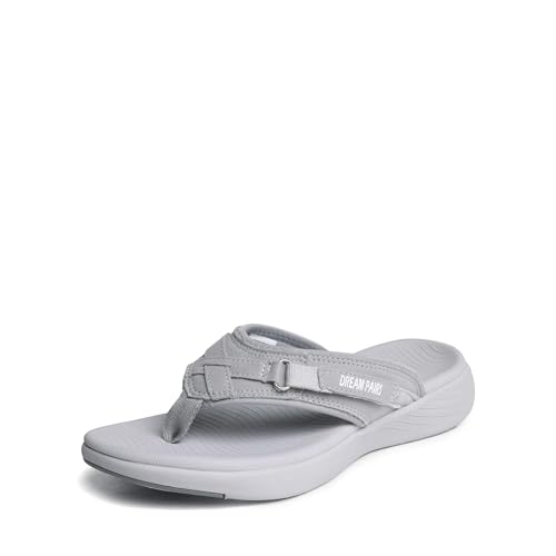 DREAM PAIRS Women's Arch Support Flip Flops Comfortable Thong Sandals,Size 7.5,GREY,BREEZE-1