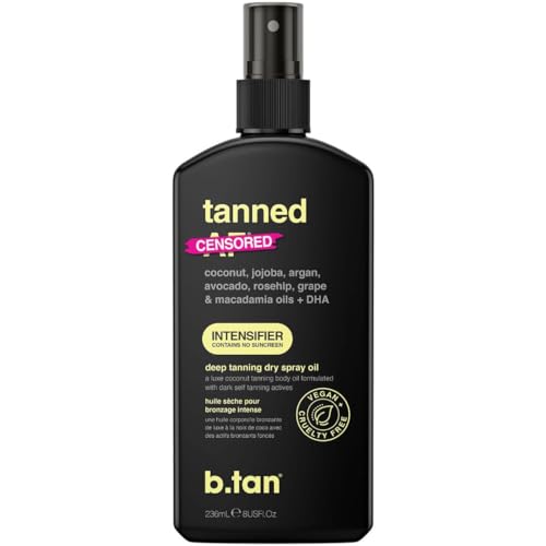 b.tan Best Tanning Oil | Get Tanned Intensifier Dry Spray - Fast, Dark Outdoor Sun Tan From Tan Accelerating Actives, Packed with Moisturizing Oils, No SPF, Austrailian Brand, 8 Fl Oz