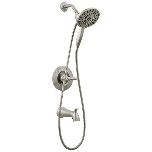 Delta Arvo Single-Handle Tub and Shower Faucet with 4-Spray Dual Handheld Shower Head, SpotShield Stainless