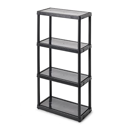 Gracious Living Multipurpose 4 Shelf Modular Design Solid Plastic Lightweight Storage Unit for Indoor and Outdoor Home or Office Organization, Black