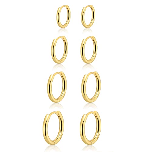Gokeey 4 Pair Gold Hoop Earrings Set Women14k Plated Hypoallergenic Lightweight Gold Hoops Huggie Earrings Tiny Cartilage Ear Jewelry Gifts(E-6mm+8mm+10mm+12mm)