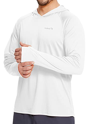 BALEAF Men's UV SPF Hoodie Shirt UPF 50+ Sun Protection Long Sleeve T-Shirts Rash Guard Fishing Swimming Lightweight White Size L