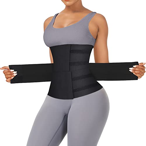 FeelinGirl Waist Trainer for Women Three Trimmer Belts Workout Plus Size Tummy Underbust Sport Girdle Body Shaper With Velcro Black