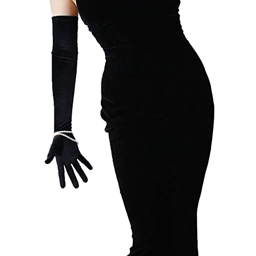 DooWay Black Long Velvet Opera Gloves TOUCHSCREEN 24 Inches Stretchy Women Evening Wedding Finger Gloves One Siz