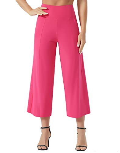 THE GYM PEOPLE Bootleg Yoga Capris Pants for Women Tummy Control High Waist Workout Flare Crop Pants with Pockets Bright Pink