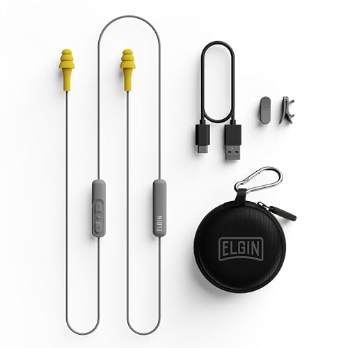 Elgin Ruckus Wireless Bluetooth Earplug Headphones, 25 dB Noise Reduction Ear Plug Earbuds, Noise Cancelling Mic, 12 Hour Battery, IP65 sweatproof, OSHA Compliant Hearing Protection, Work Safety