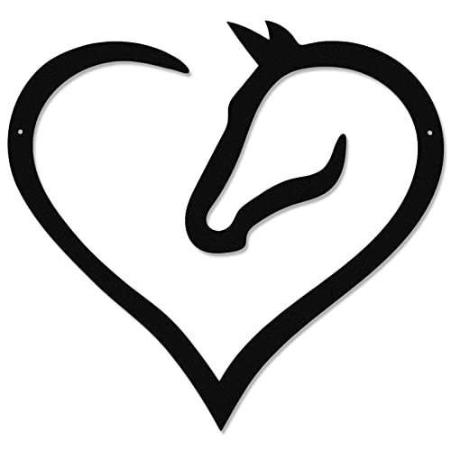 Zhengmy Metal Horse Heart Sign Horse Decor for Art Wall Horse Head Western Room Decor Metal Horse Decor Hanging Horse Pediments Decorative Hanging Ornaments for Horse Lover Home Decor (Black)
