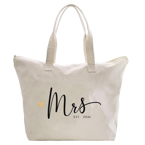 CARAKNOTS Future Mrs 2024 Bride Tote Bag Wedding Bachelorette Bridal Shower Gifts Canvas Large Travel Shoulder Bag with Interior Pocket