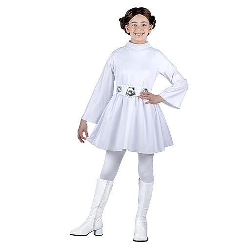 STAR WARS Princess Leia Official Youth Costume - Hooded Dress with Belt and Wig Multi