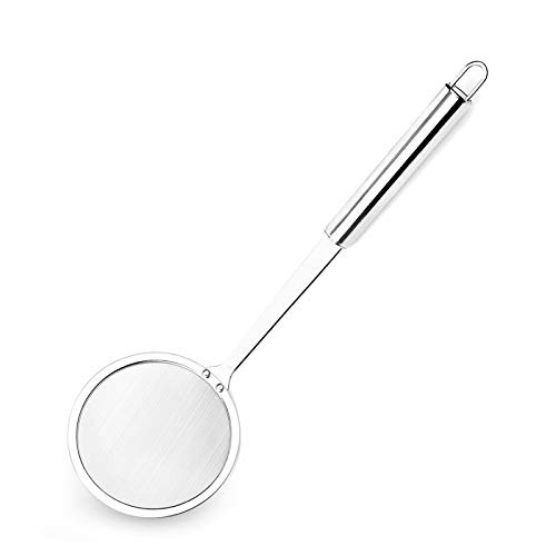 Hiware Stainless Steel Fat Skimmer Spoon - Fine Mesh Food Strainer for Grease, Gravy and Foam, Japanese Hot Pot Skimmer with Long Handle