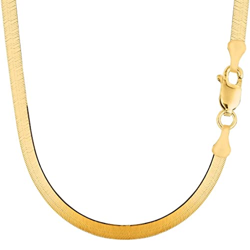 The Diamond Deal 14k Solid Yellow Gold 6.00mm Shiny Imperial Herringbone Chain Necklace or Bracelet for Pendants and Charms with Lobster-Claw Clasp (24' And yellow-gold)