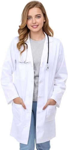 NY Threads Professional Lab Coat for Women, Apparel, Full Sleeve Cotton Blend Long Medical Coat (White, Large)