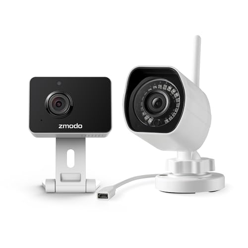 Zmodo Cameras for Home Security (Indoor & Outdoor Camera Bundle), 1080p HD, IP Camera Wireless WiFi, Motion Detection, Two-Way Talk, Night Vision, Remote View, Cloud Service, Work with Alexa/Google