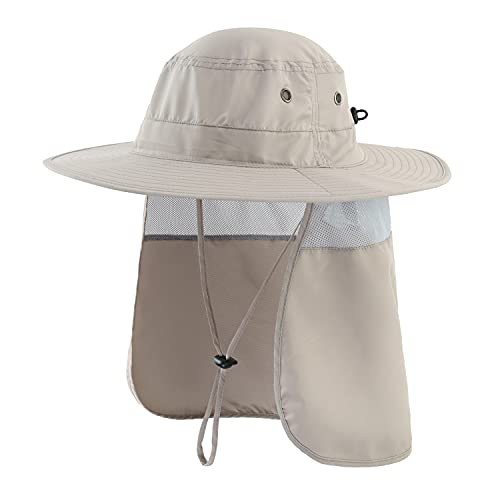 Home Prefer Mens Sun Hat with Neck Flap Quick Dry UV Protection Caps Fishing Hat (Ash Grey)