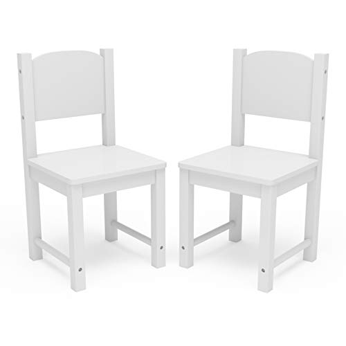 Timy Toddler Wooden Chair Pair, Kids Furniture for Eating, Reading, Playing 2 Pack (White)