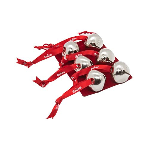 Bevin Bells Believe Sleigh Bells Ornament (6-Pack) | 1.5 inch Made of Steel | Hanging Bells with a Red Satin Believe Ribbon | Great Tone | Xmas Gift or Stocking Stuffer | Made in The USA 06-pack