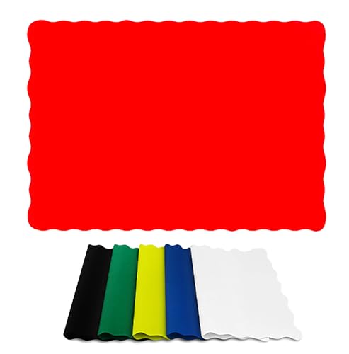 Paper Placemats for Dining Table – Disposable Scalloped Edges Color Table Mats Great for Parties and Christmas Table Decorations 10'x14' (Red) 50 ct