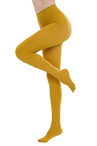 CozyWow Run Resistant 80D Soft Solid Color Semi Opaque Footed Tights High Waist Goldenrod