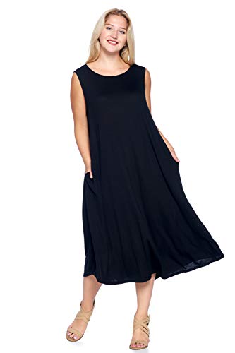 Modern Kiwi Plus Size Basic Sleeveless Loose Fit Pocket Midi Maxi Dress Black 3X