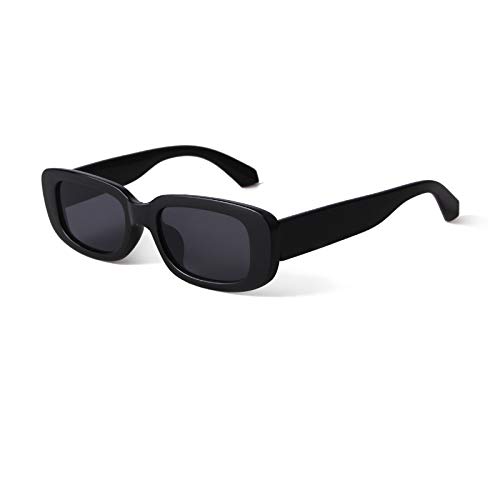 SORVINO Rectangle Sunglasses for Women Men 90s Vintage Retro Sunglasses Square Frame Black Frame/Grey Lens