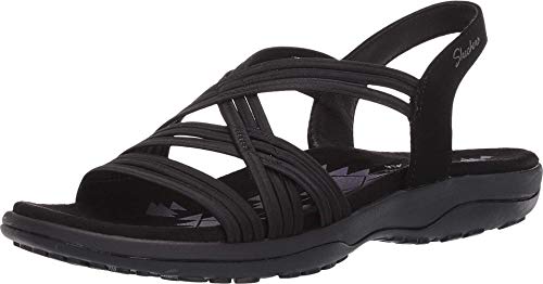 Skechers womens Reggae Slim Simply Stretch Sport Sandal, Black, 9 US