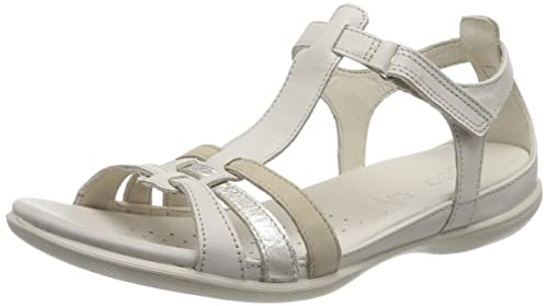 ECCO Women's Flash T-Strap Sandal, Limestone/Pure White Gold/Beige, 8-8.5
