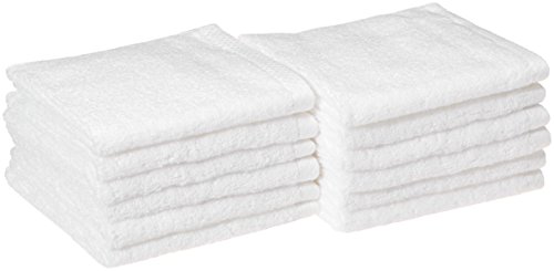 Amazon Basics - 12 Piece Quick-Dry Washcloth, 100% Cotton, White, 12' x 12'