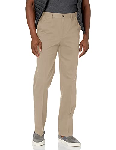 Savane Men's Flat Front Stretch Ultimate Performance Chino Pants with Expandable Waistband (Waist Size 30 - 40 Big & Tall), 38W x 29L, Ultimate Mid Khaki