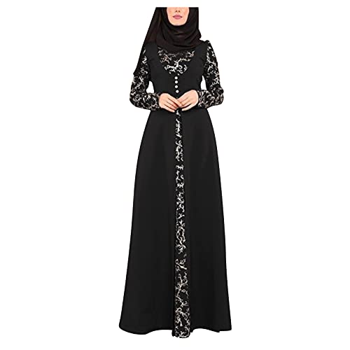 Stitching Dress Abaya Women Dress Arab Kaftan Lace Muslim Maxi Women's Dress Hijab Clothes for Women (11-Black, XXL)