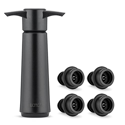 WOTOR Wine Saver Pump with 4 Vacuum Stoppers, Wine Stopper, Wine Preserver, Reusable Bottle Sealer Keeps Wine Fresh, Ideal Wine Accessories Gift