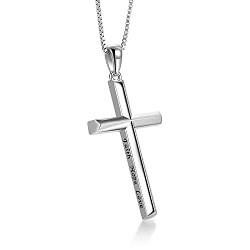 Silver Cross Necklace for Women Religious Engraved Faith Hope Love Cross Pendant Necklace Jewelry Christmas Gifts for Women Girls Unisex